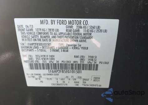 2014 Ford Taurus Limited из США, поврежденный, VIN 1FAHP2F85EG101501